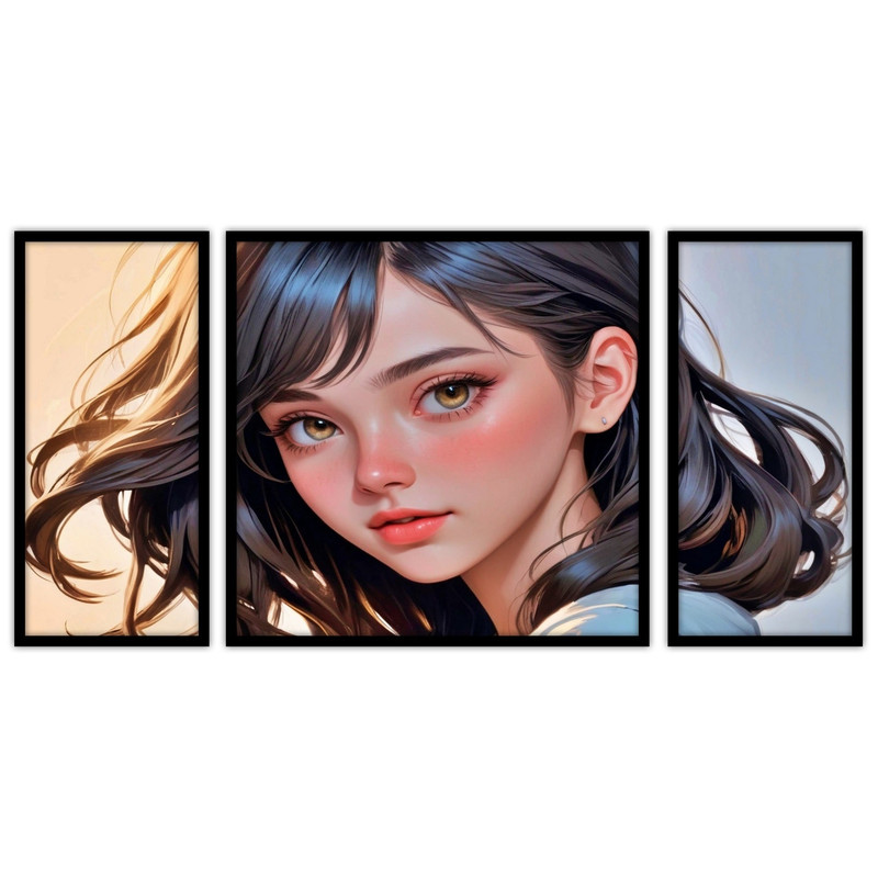 تابلو بکلیت طرح چهره دختر  انیمه و انمیشن مدل B-bu3124 مجموعه 3 عددی