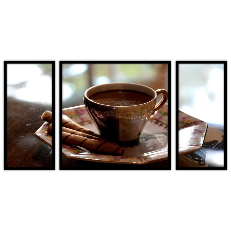 تابلو بکلیت طرح کلاسیک فنجان قهوه مدل B-bu3155 مجموعه 3 عددی