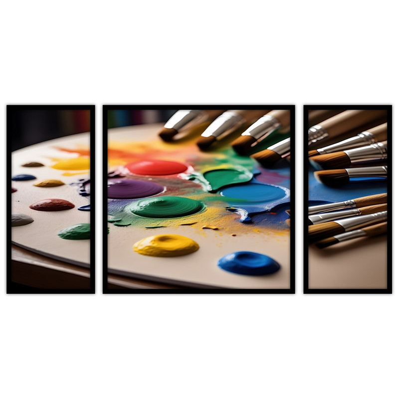 تابلو بکلیت طرح رنگ نقاشی و قلمو  مدل B-bu3131 مجموعه 3 عددی