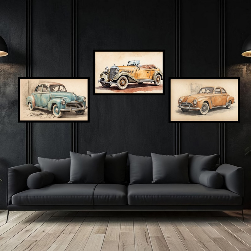 تابلو بکلیت طرح دکوراتیو نوستالژی  ماشین قدیمی مدل B-bu3769 مجموعه 3 عددی