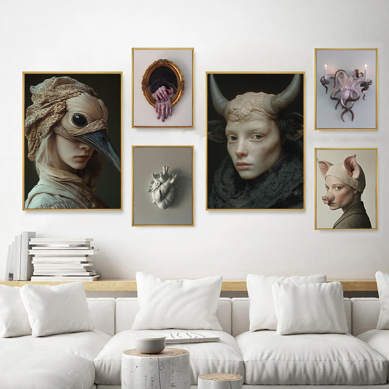 تابلو بکلیت طرح دکوری و مدرن چهره ژستیک هنری دیجیتال فانتزی کلاسیک مدل T-bu3794 مجموعه 6 عددی