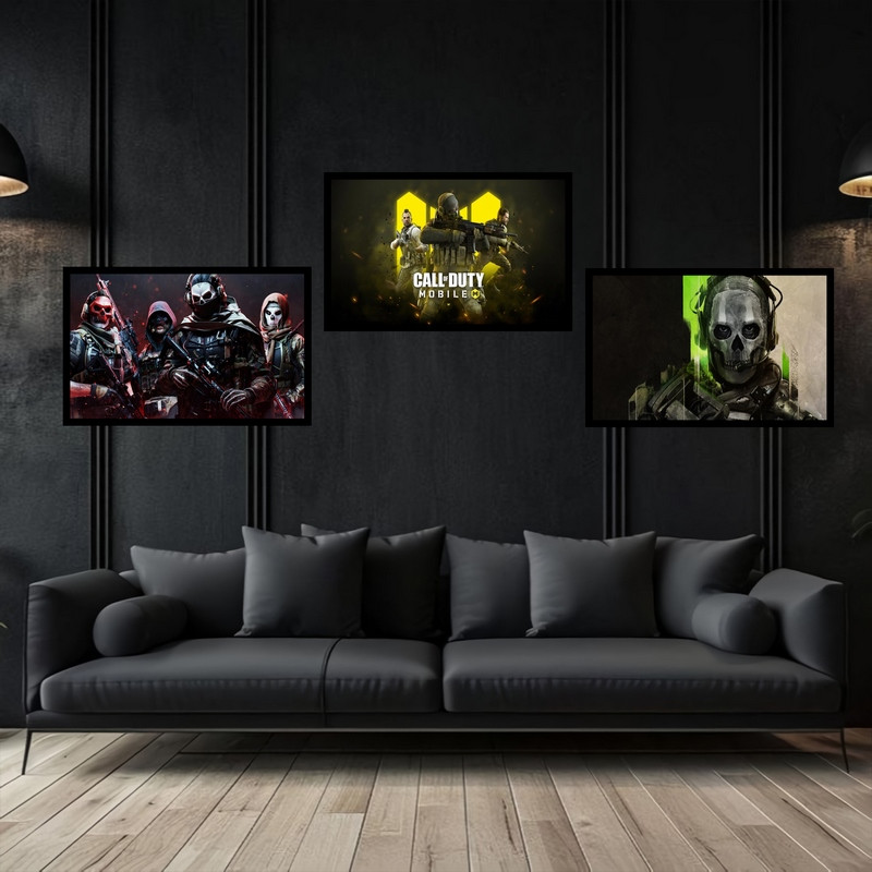 تابلو بکلیت طرح گیمینگ و گیم نت بازی اکشن کالاف مدل B-bu3765 مجموعه 3 عددی