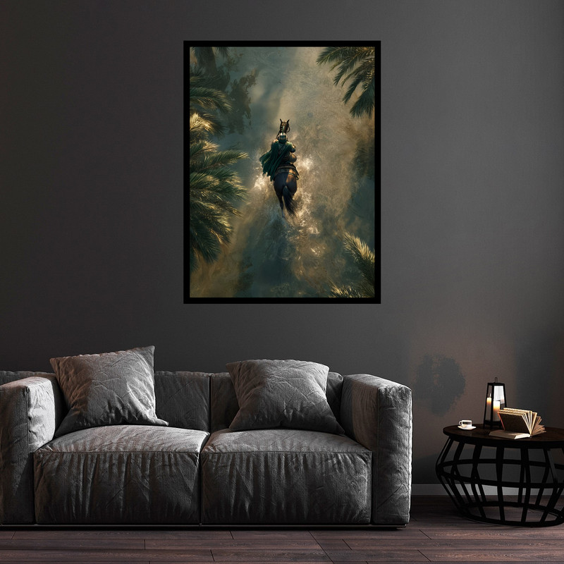 تابلو بکلیت طرح تصویر مذهبی کربلا حضرت ابوالفضل عباس و روز عاشورا مدل B-bu5628 فریم مشکی