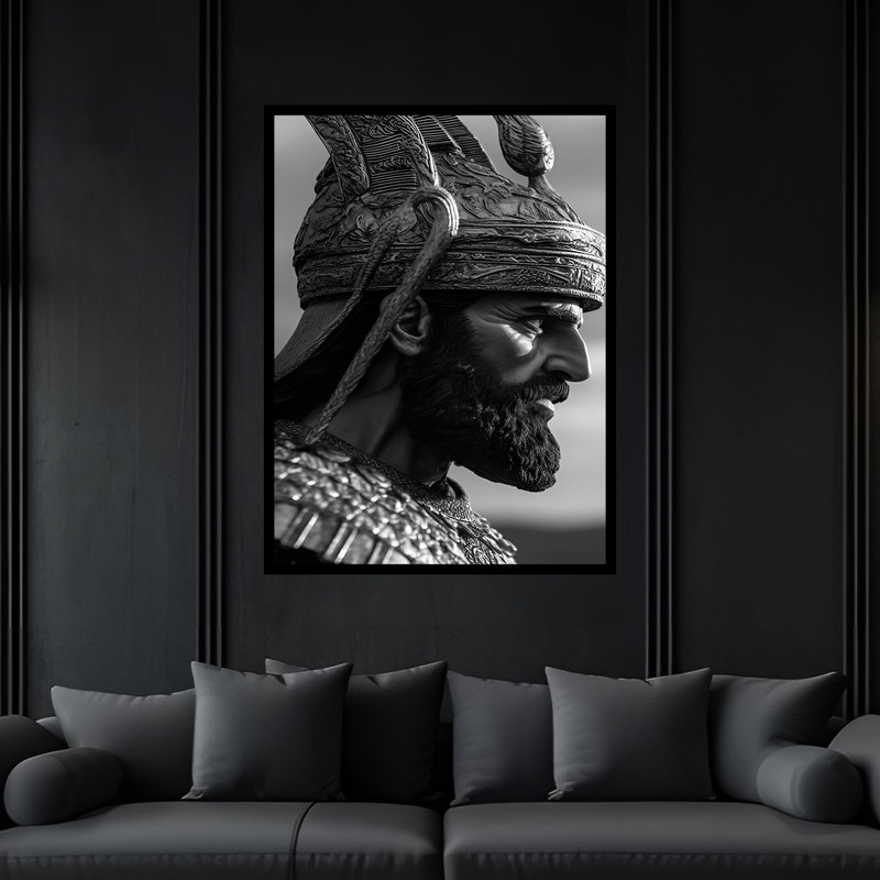 تابلو بکلیت طرح باستانی تاریخی مشاهیر و دانشمندان کوروش پادشاه ایران  مدل B-bu7246 فریم مشکی