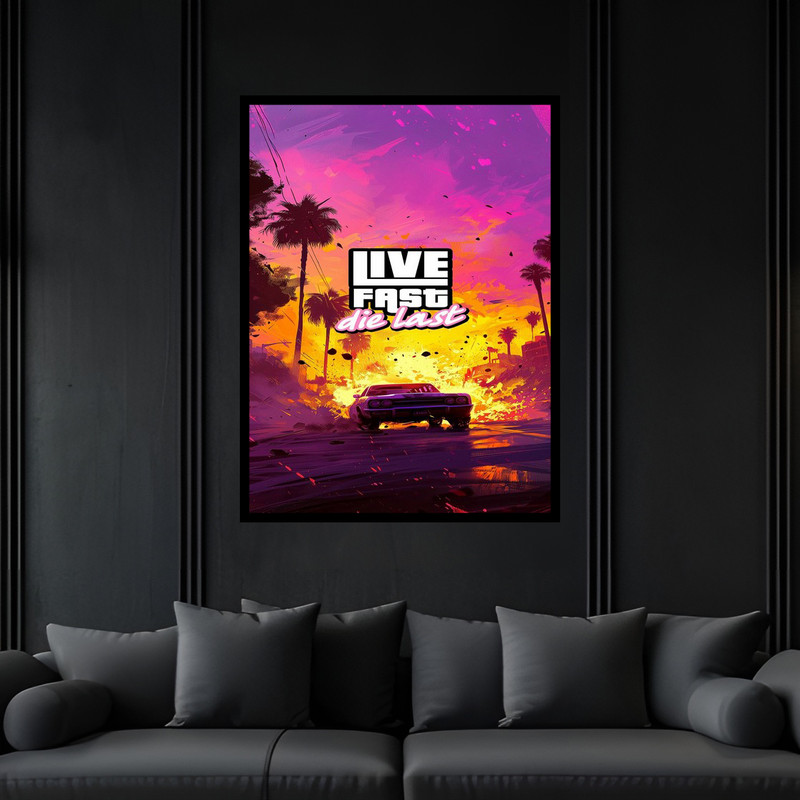 تابلو بکلیت طرح گیمینگ و گیمنت بازی جی تی ای  GTA مدل B-bu6714 فریم مشکی