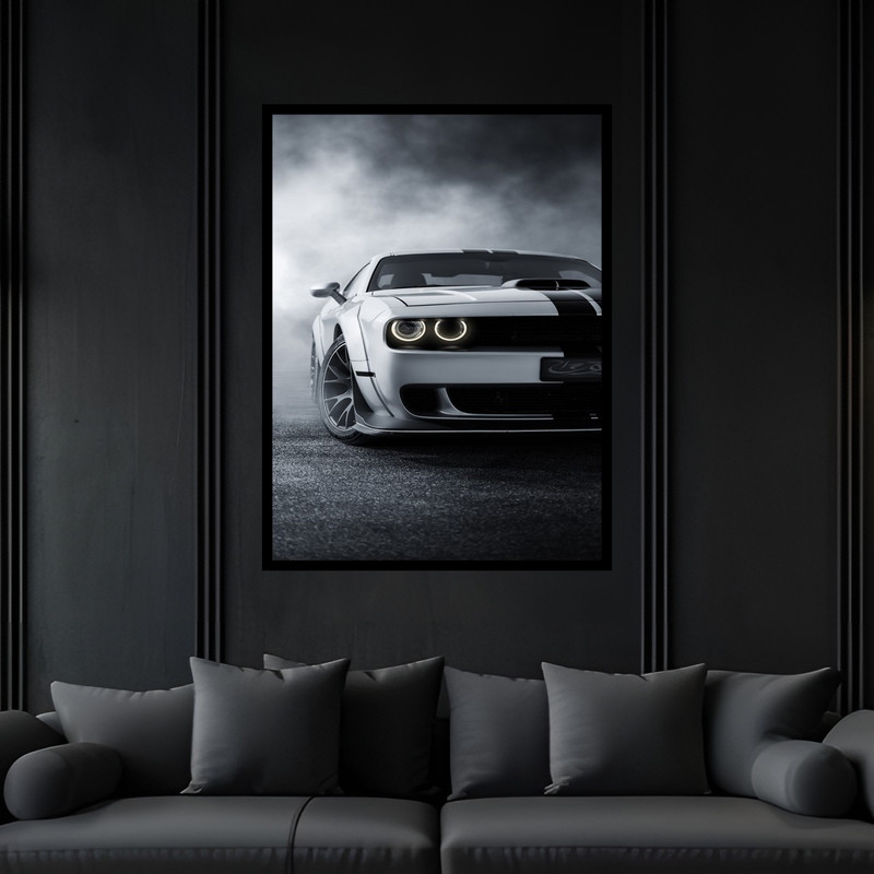 تابلو بکلیت طرح ماشین و خودرو دوج چلنجر  مدل B-bu5882 فریم مشکی