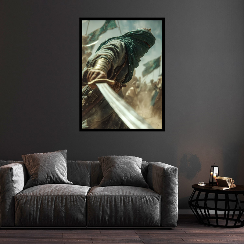 تابلو بکلیت طرح تصویر مذهبی کربلا حضرت ابوالفضل عباس و روز عاشورا مدل B-bu5614 فریم مشکی