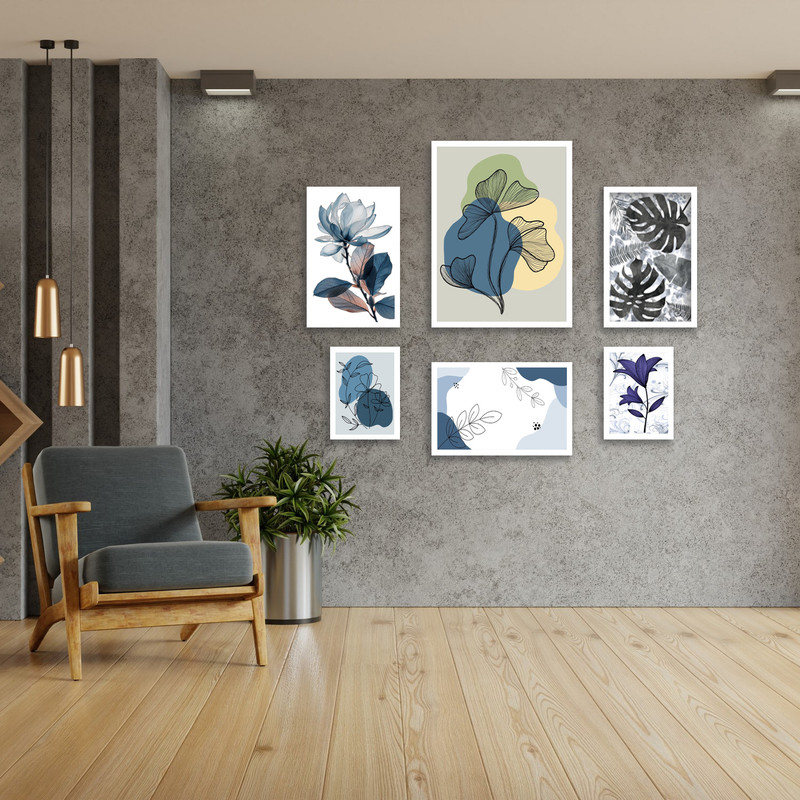 تابلو بکلیت طرح هنری و مدرن دکوراتیو کلاسیک و مینیمال مدل  W-bu3846 مجموعه شش عددی فریم سفید