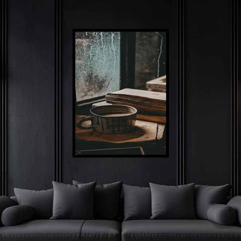 تابلو بکلیت طرح کافه و کافی شاپ فنجان قهوه مدل B-bu6226 فریم مشکی
