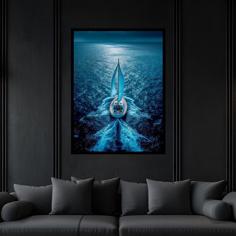 تابلو بکلیت طرح دکوری قایق و کشتی و دریا مدل B-bu6234فریم مشکی