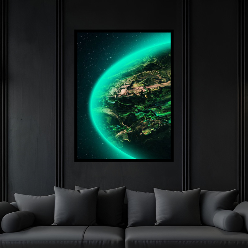 تابلو بکلیت طرح سیاره و ستاره فضا و کهکشان مدل B-bu6061 فریم مشکی