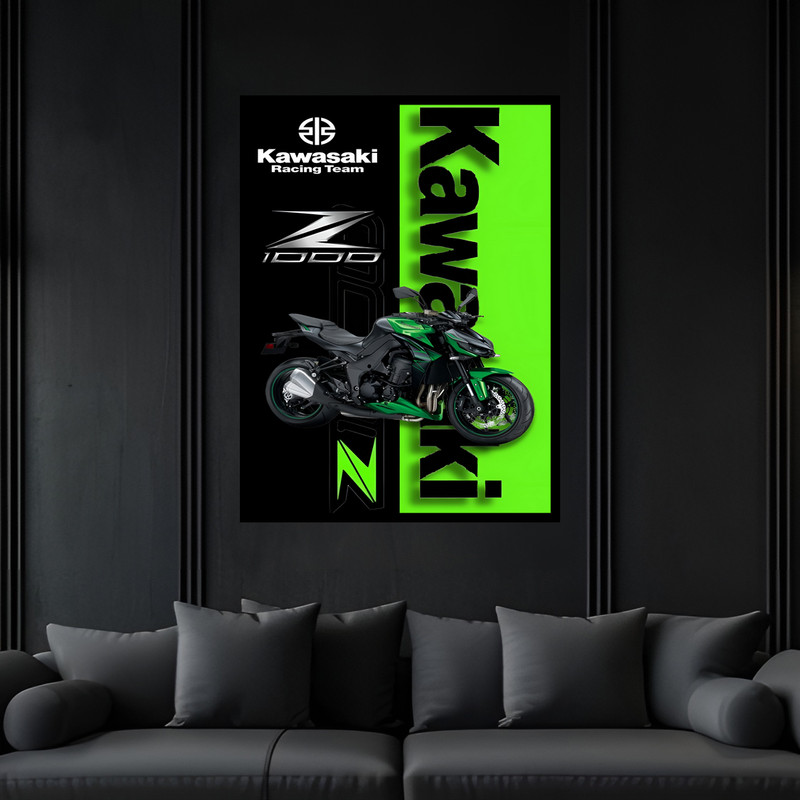 تابلو بکلیت طرح دکوراتیو مدرن موتورسیکلت کاوازاکی مدل B-bu7348 فریم مشکی