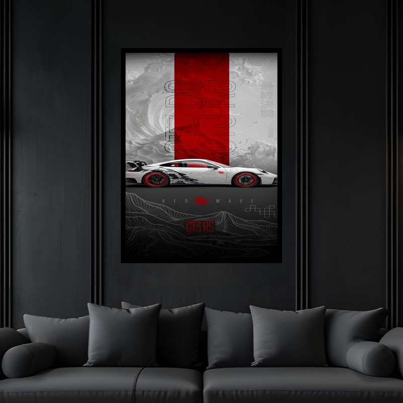 تابلو بکلیت طرح دکوری دکوراتیو خودرو و ماشین مسابقه پورشه مدل B-bu6148 فریم مشکی