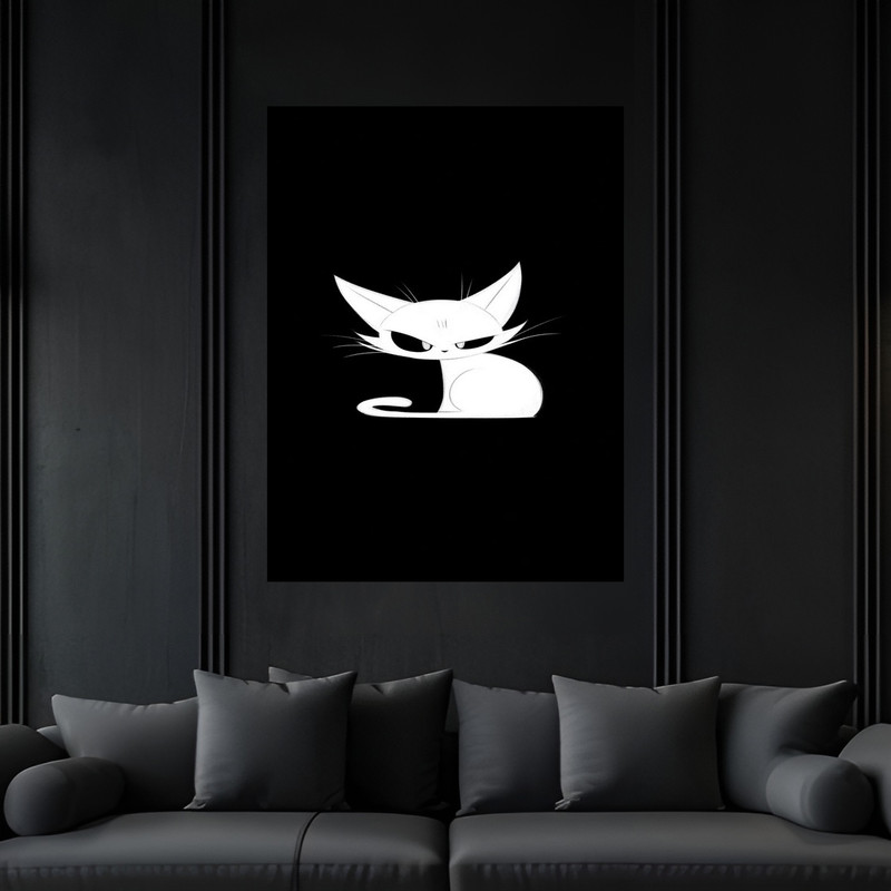 تابلو بکلیت طرح دکوری فانتزی حیوانات مینیمال گربه مدل B-bu6171 فریم مشکی