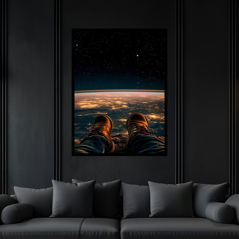 تابلو بکلیت طرح هنری دکوراتیو مدرن سیاره زمین فضا و کهکشان مدل B-bu6514 فریم مشکی