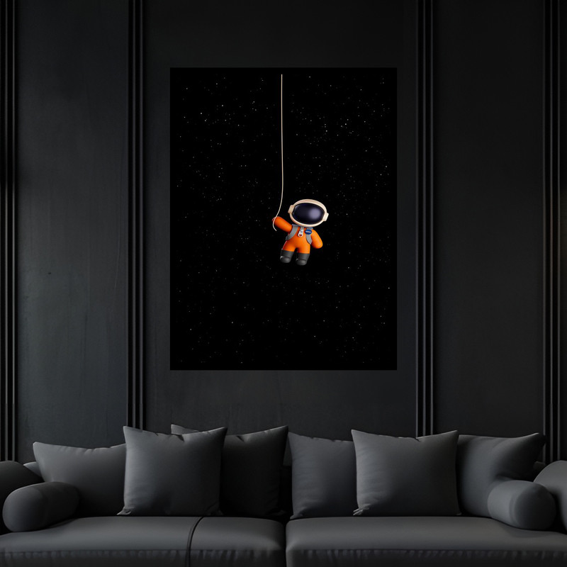تابلو بکلیت طرح دکوری فانتزی کودک و کودکان فضانورد مدل B-bu5887 فریم مشکی