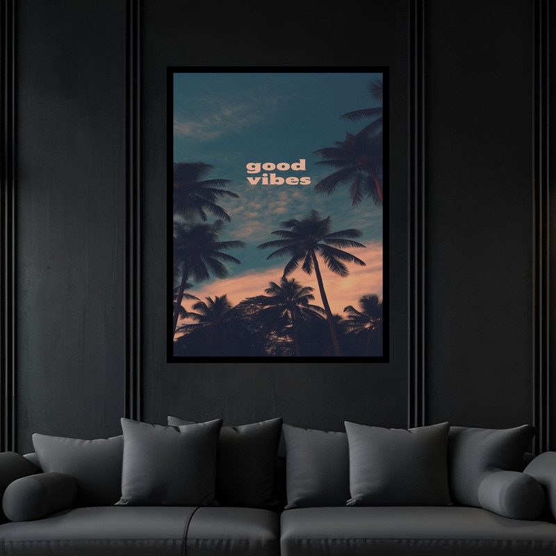 تابلو بکلیت طرح دکوراتیو مدرن ساحل و دریا و جمله انگیزشی مدل B-bu6718 فریم مشکی