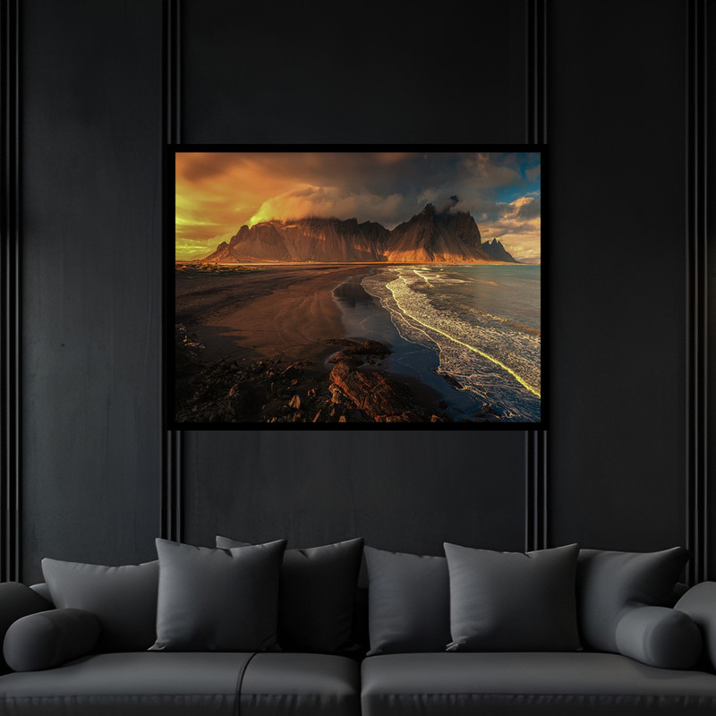 تابلو بکلیت طرح ساحل دریا و صخره مدل B-bu6677 فریم مشکی