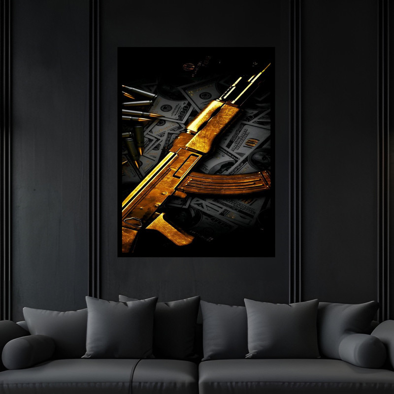 تابلو بکلیت طرح دکوری تفنگ اسلحه مدل B-bu6511 فریم مشکی