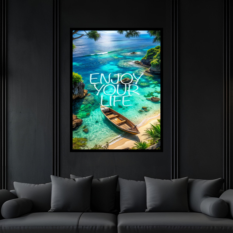 تابلو بکلیت طرح گردشگری و طبیعت گردی و منظره طبیعت دریا و ساحل مدل B-bu6015 فریم مشکی