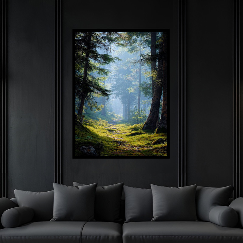 تابلو بکلیت طرح هنری دکوری منظره طبیعت جنگل و درخت مدل B-bu6474 فریم مشکی