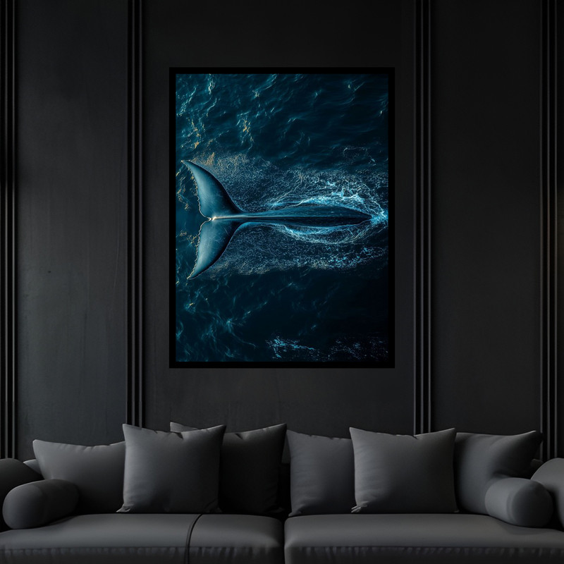 تابلو بکلیت طرح دکوری دریا و حیوانات ماهی نهنگ و وال آبی مدل B-bu6108 فریم مشکی