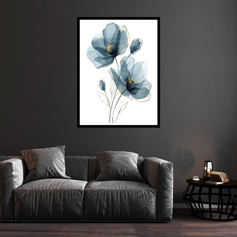 تابلو بکلیت طرح نقاشی آبرنگ هنری و دکوری و دکوراتیو دسته گل  مدل B-bu5811 فریم مشکی