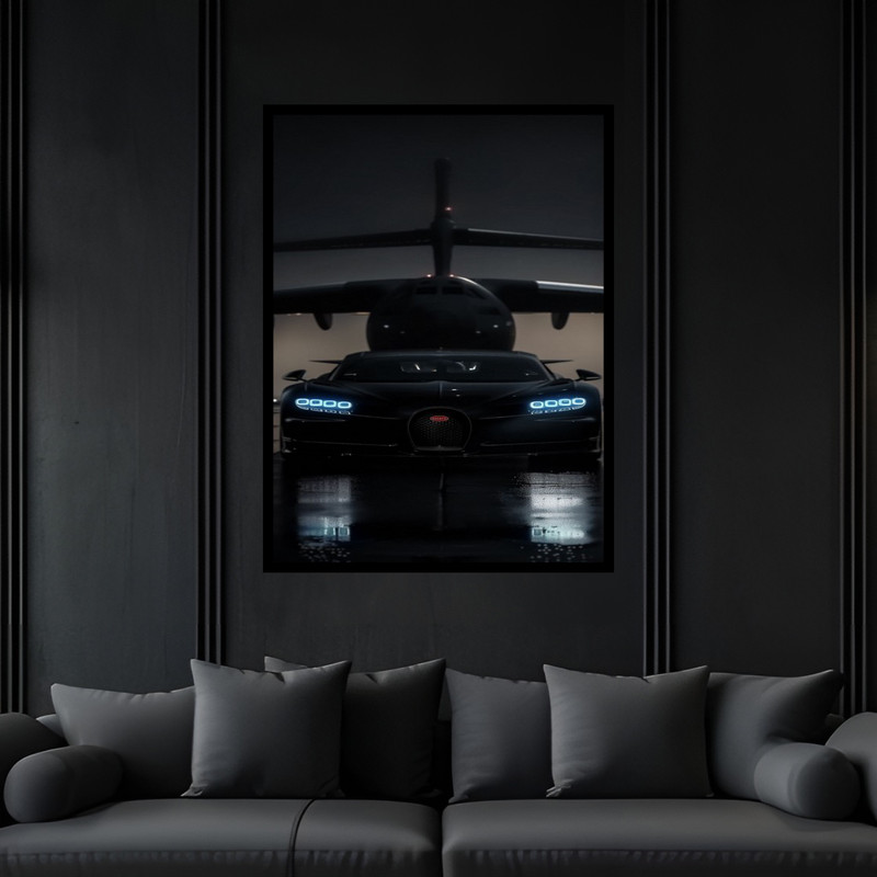 تابلو بکلیت طرح دکوری مدرن هواپیما و خودرو ماشین لوکس بوگاتی مدل B-bu5986 فریم مشکی