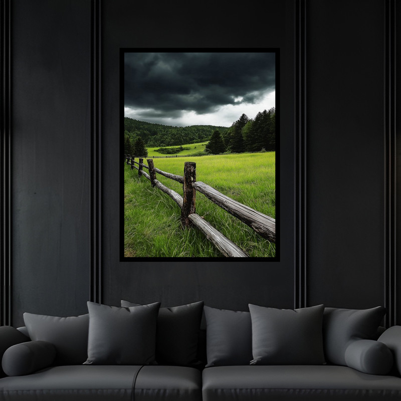 تابلو بکلیت طرح دکوری طبیعت جنگل و دشت مدل B-bu6420 فریم مشکی