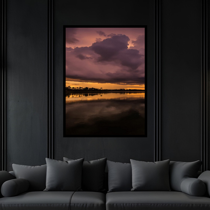 تابلو بکلیت طرح منظره طبیعت و آسمان ابری مدل B-bu6328 فریم مشکی