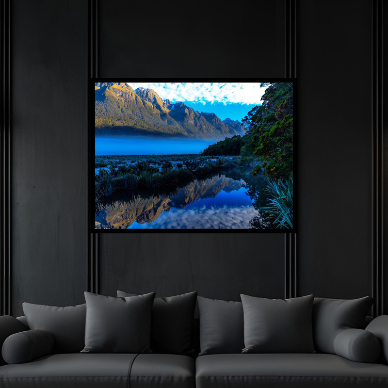 تابلو بکلیت طرح هنری دکوری طبیعت دریا و دریاچه و کوه مدل B-bu6542 فریم مشکی