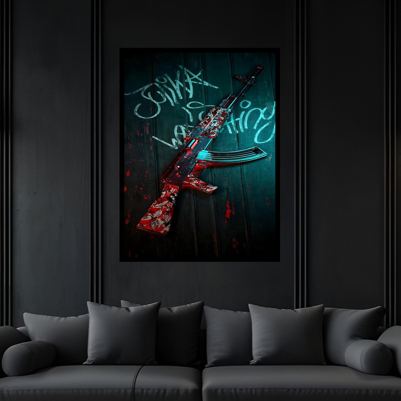 تابلو بکلیت طرح دکوری تفنگ و اسلحه مدل B-bu6509 فریم مشکی