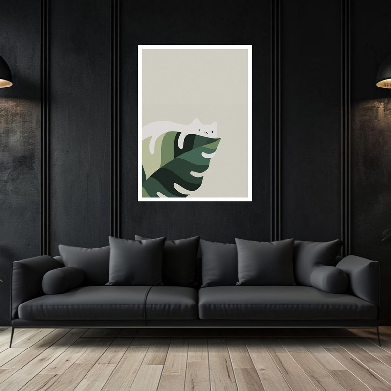 تابلو بکلیت طرح هنری کلاسیک و مدرن نقاشی مینیمال برگ انجیر مدل W-bu5499 فریم سفید