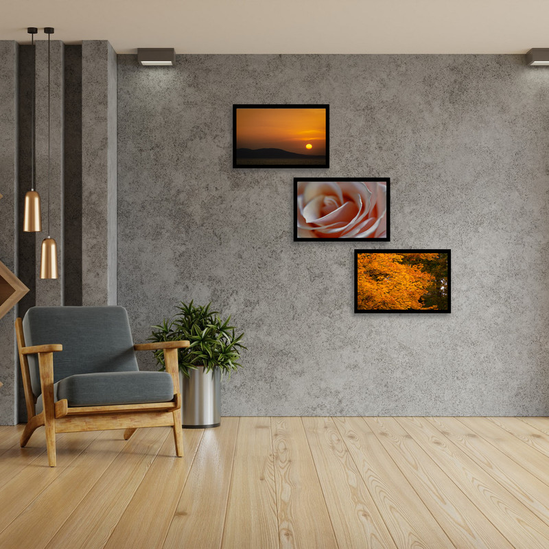 تابلو بکلیت طرح مدرن هنری و دکوراتیو و منظره طبیعت مدل B-bu3853 مجموعه سه عددی فریم مشکی