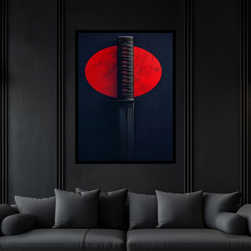 تابلو بکلیت طرح کلاسیک شمشیر سامورایی و نینجا  مدل B-bu7346 فریم مشکی