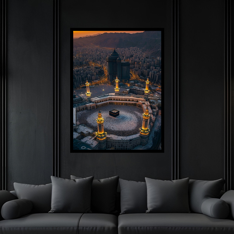 تابلو بکلیت طرح مذهبی مکه خانه کعبه مسجدالحرام مدل B-bu7195 فریم مشکی