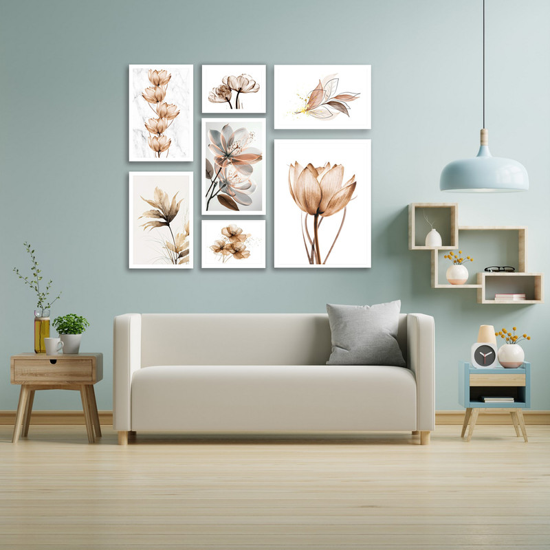 تابلو بکلیت طرح دکوراتیو هنری کلاسیک و مدرن مینیمال مدل  W-bu3879 مجموعه هفت عددی فریم سفید