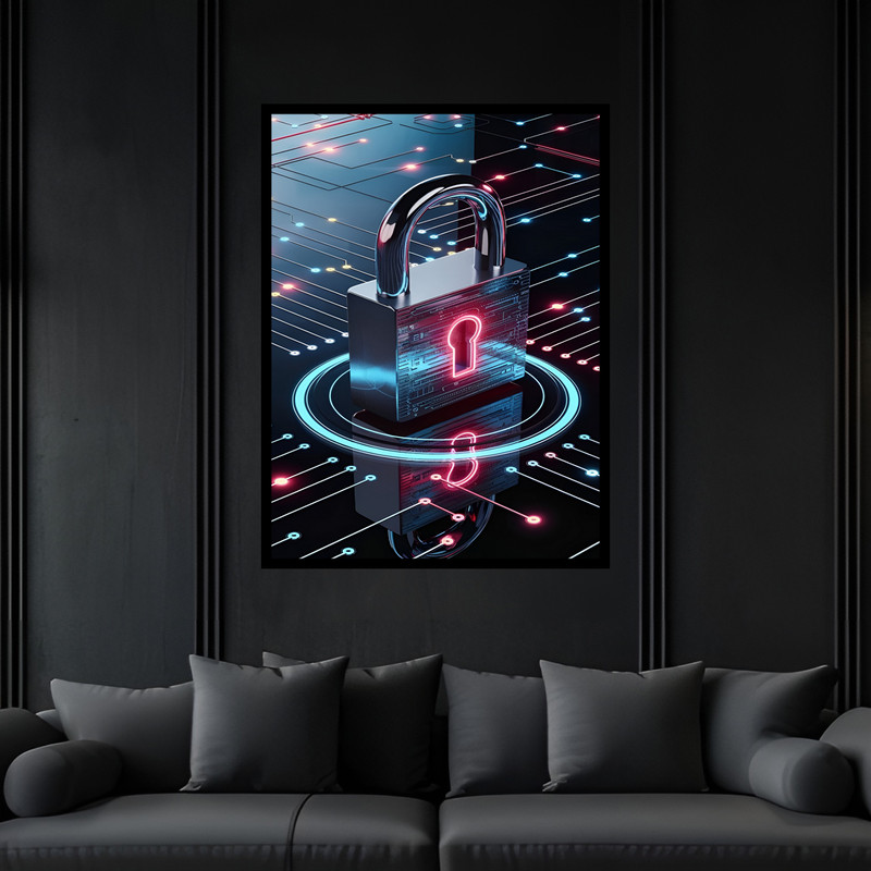 تابلو بکلیت طرح قفل تکنولوژی و فناوری امنیت شبکه کامپیوتر مدل B-bu7358 فریم مشکی