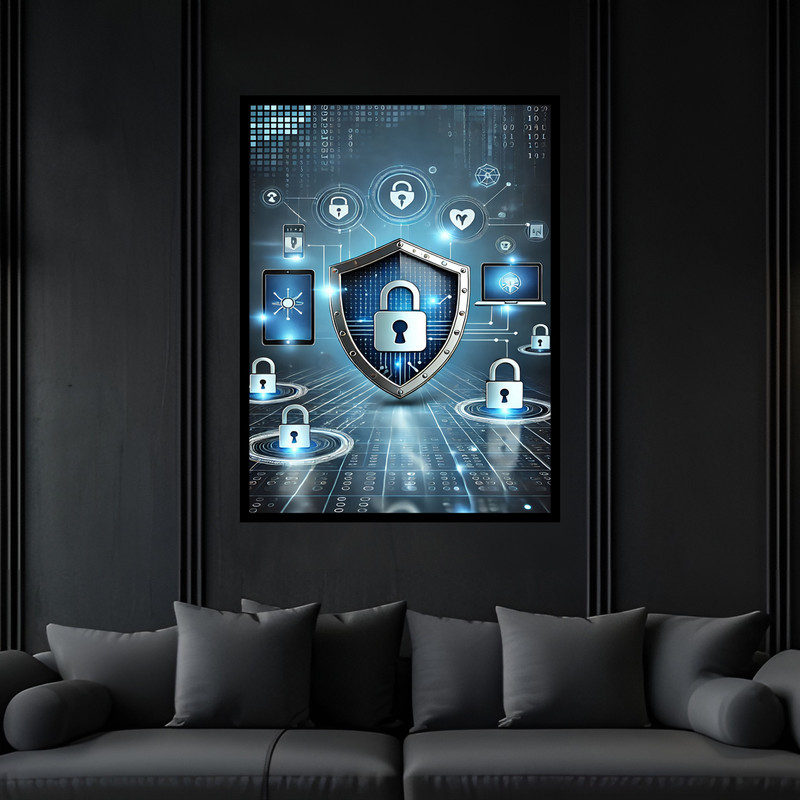 تابلو بکلیت طرح قفل تکنولوژی و فناوری امنیت شبکه کامپیوتر مدل B-bu7357 فریم مشکی