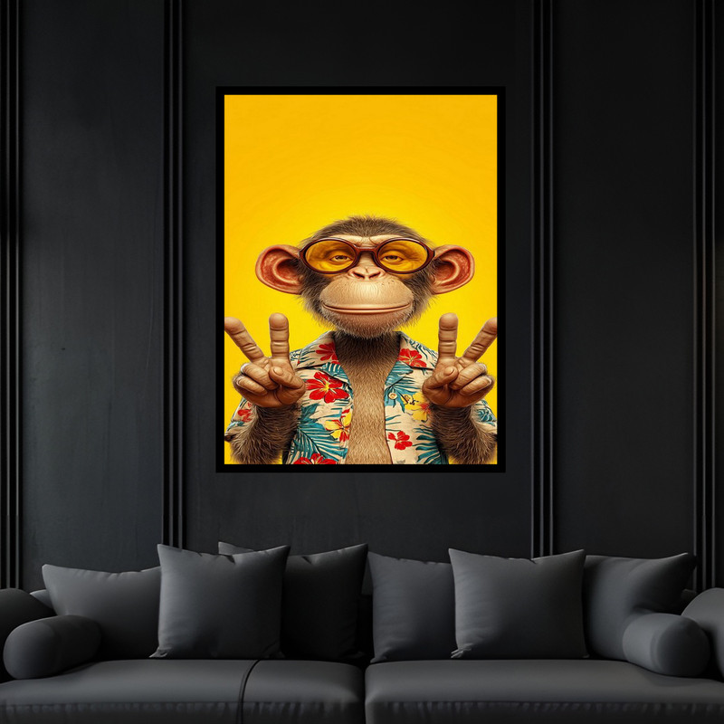 تابلو بکلیت طرح دکوراتیو فانتزی میمون شاد مدل B-bu6462 فریم مشکی