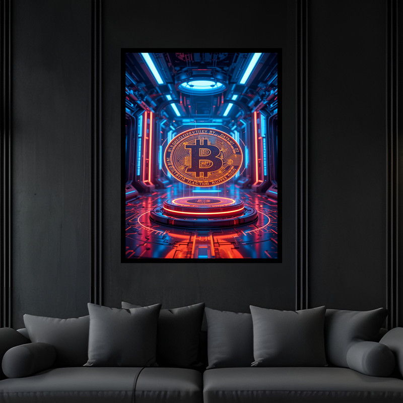 تابلو بکلیت طرح تکنولوژی و فناوری ارز دیجیتال بیت کوین مدل B-bu6943 فریم مشکی
