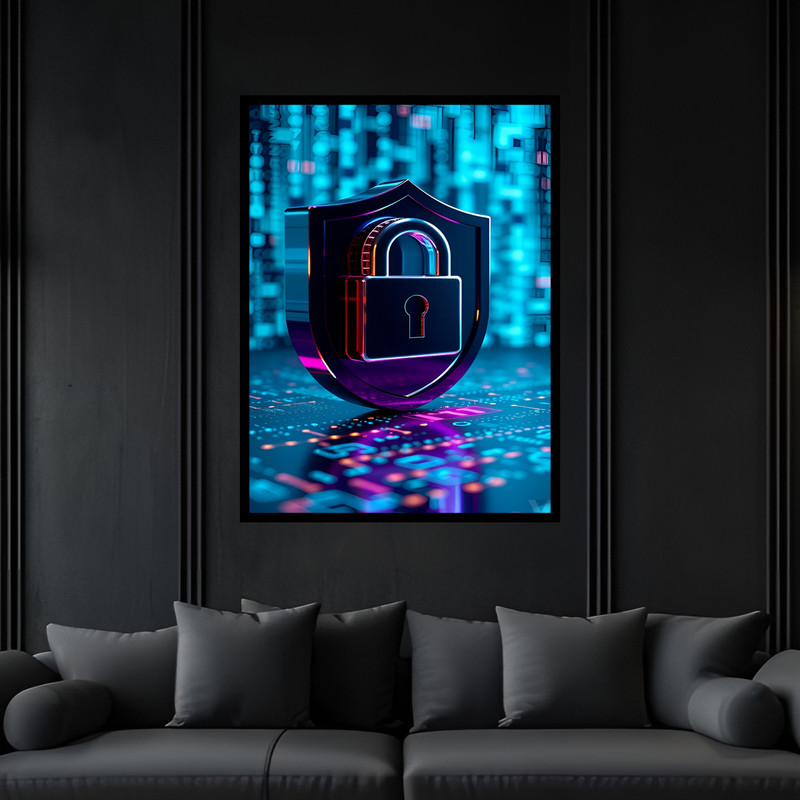 تابلو بکلیت طرح قفل تکنولوژی و فناوری امنیت شبکه کامپیوتر مدل B-bu6911 فریم مشکی