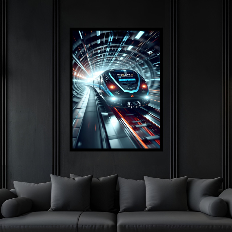 تابلو بکلیت طرح تکنولوژی و فناوری مترو قطار زیر زمینی مدل B-bu7101 فریم مشکی