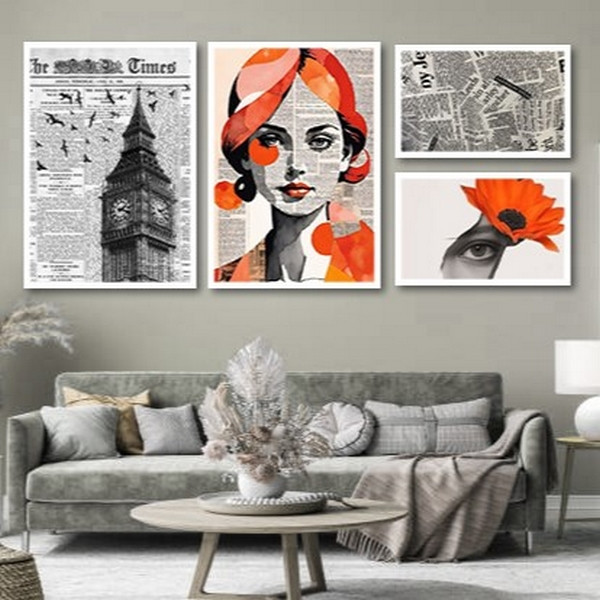 تابلو بکلیت طرح هنری و مدرن چهره دخترانه مدل W-bu3817 مجموعه 4 عددی
