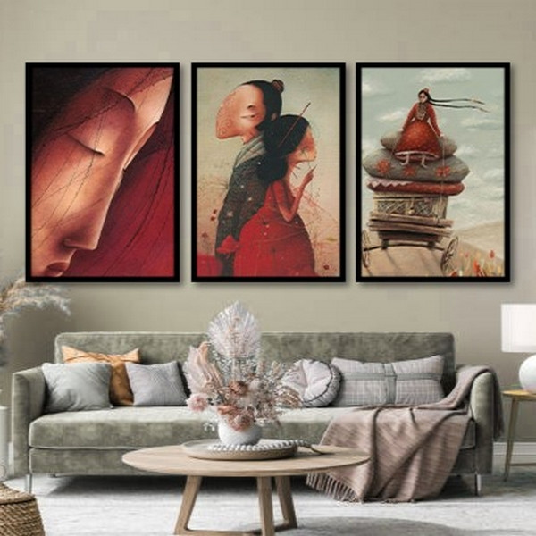 تابلو بکلیت طرح هنری و دکوری مدرن و کلاسیک فانتزی مدل B-bu3814 مجموعه 3 عددی