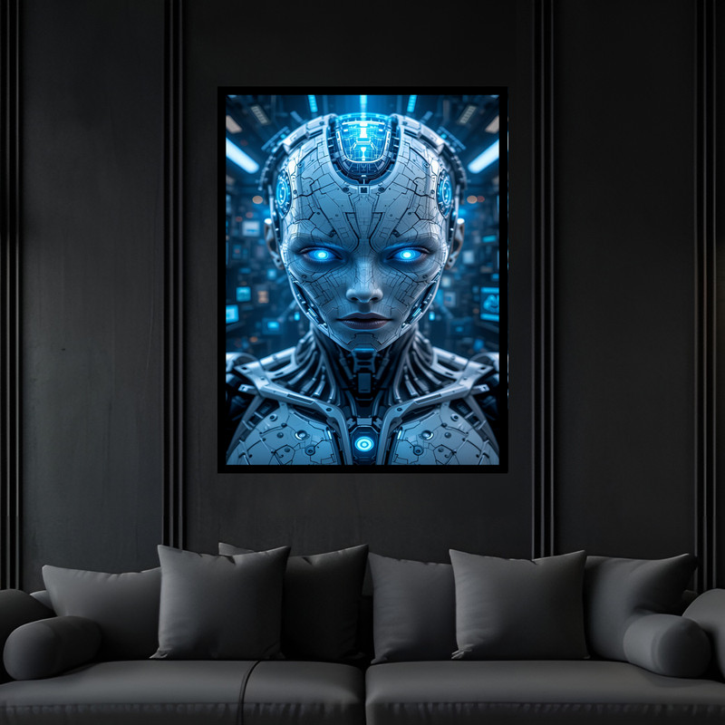 تابلو بکلیت طرح تکنولوژی و فناوری ربات انسان نما مدل B-bu7286 فریم مشکی