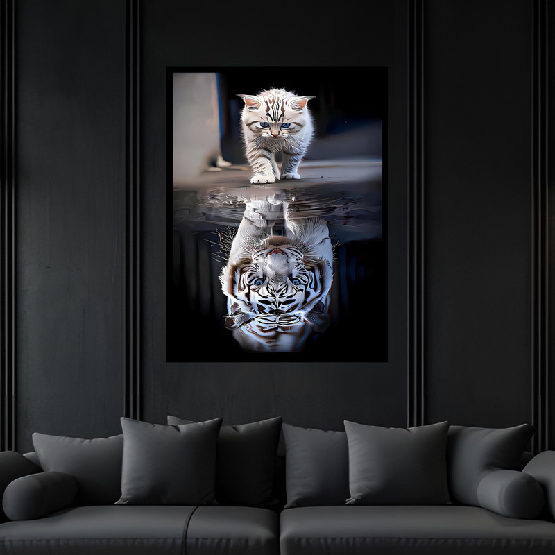 تابلو بکلیت طرح حیوانات ببر پلنگ گربه دکوراتیو انگیزشی مدل B-bu7261 فریم مشکی