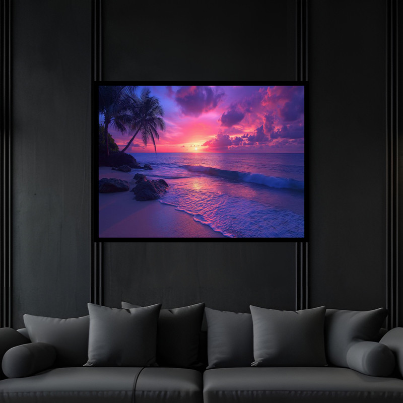 تابلو بکلیت طرح هنری منظره دریا و ساحل غروب آفتاب  مدل B-bu6605 فریم مشکی