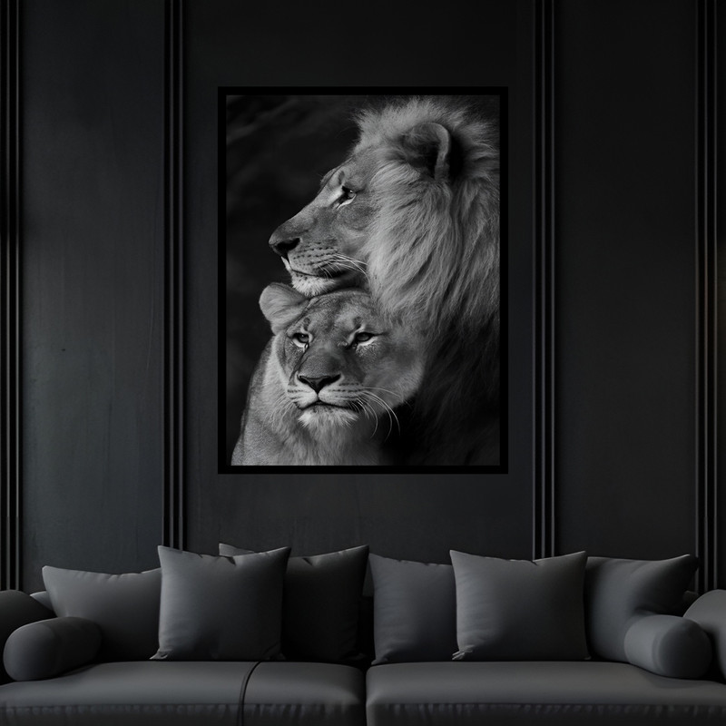 تابلو بکلیت طرح دکوراتیو هنری حیوانات شیر مدل B-bu7403 فریم مشکی
