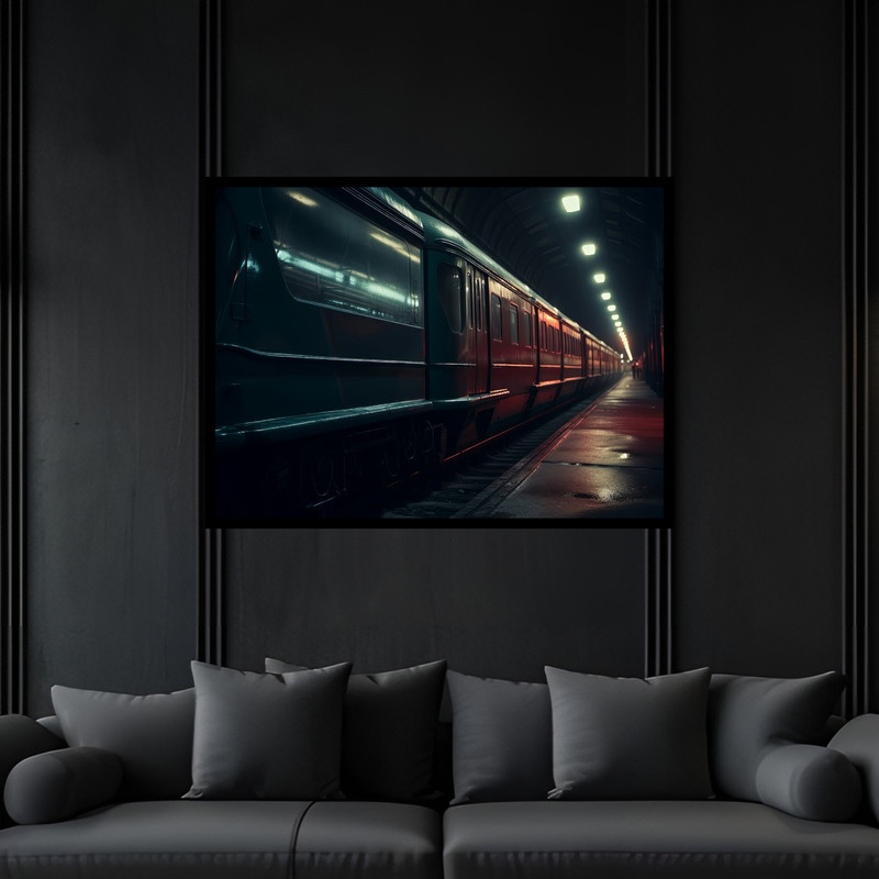 تابلو بکلیت طرح نوستالژی قطاز شهری و مترو  مدل B-bu6589 فریم مشکی